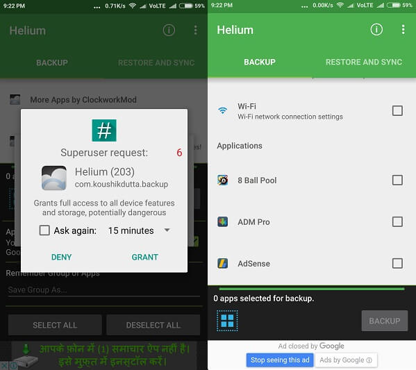helium android backup