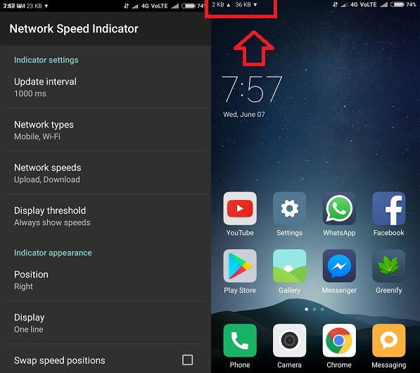 network speed indicator module after activation