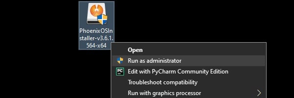 Run Phoenix OS File as Administrator