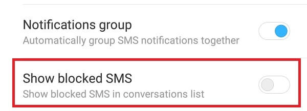 Block text messages - disable Show blocked SMS