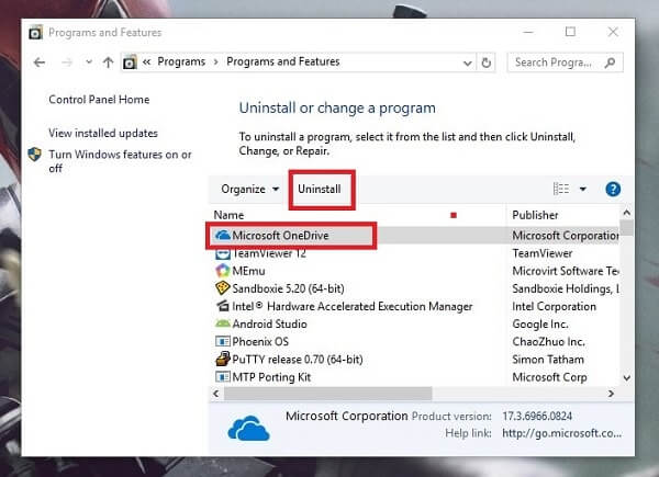 Remove OneDrive Windows 10 - Unisntall