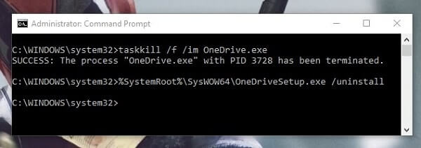 Remove OneDrive Windows 10 - uninstall using CMD