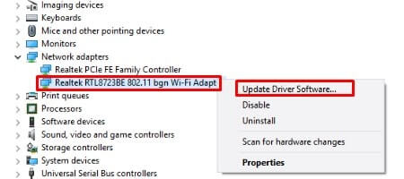 Update driver software - WiFi connected but no internet access