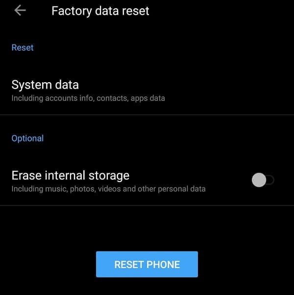 Backup & Factory Reset Device