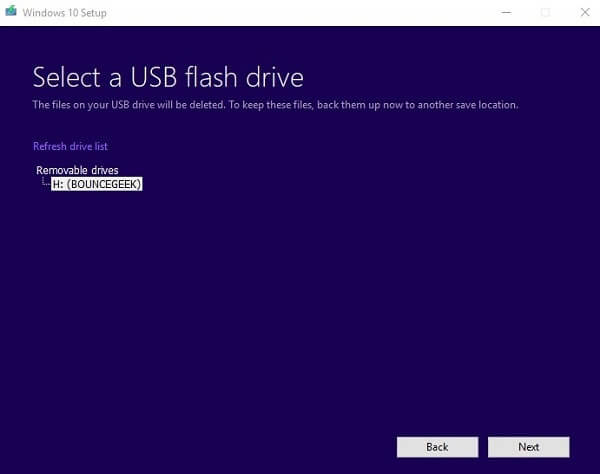 Select USB Drive to Install Windows 10