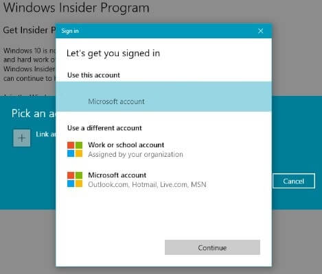 Windows Insider Program - Link Microsoft Account