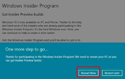 Windows Insider Program - Restart