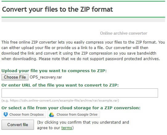 Convert RAR file into Zip format.