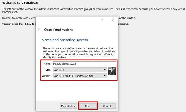 Create Virtual Machine - OS name and type.