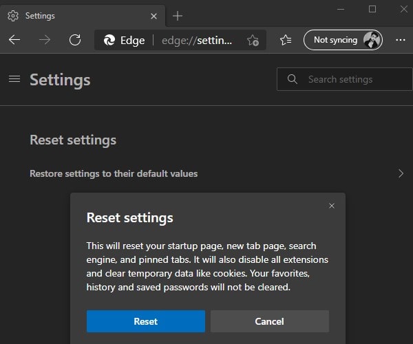 Reset Microsoft Edge Browser
