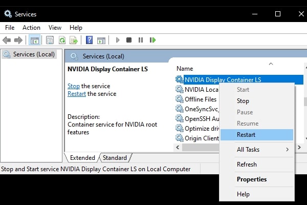 Restart NVIDIA Display Container Service