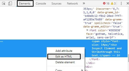 Edit as HTML - Strikethrough