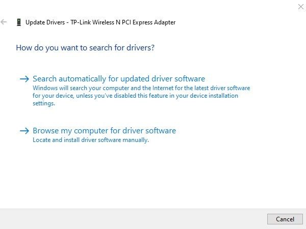 Search Automatically for Wireless Adapter Driver - No Internet Secured