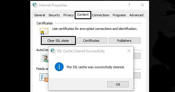 Clear SSL State - ERR_SSL_PROTOCOL_ERROR