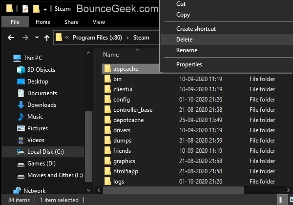 Steam not opening - Delete appcache folder to fix