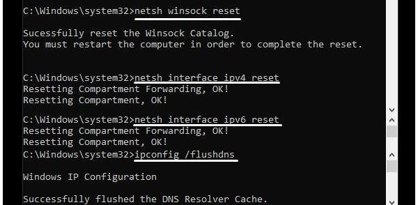 Reset Winsock IPv4 IPv6 and Flush DNS