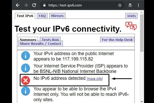 Test your IPv6 connectivity