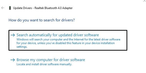 Update Bluetooth Driver Software