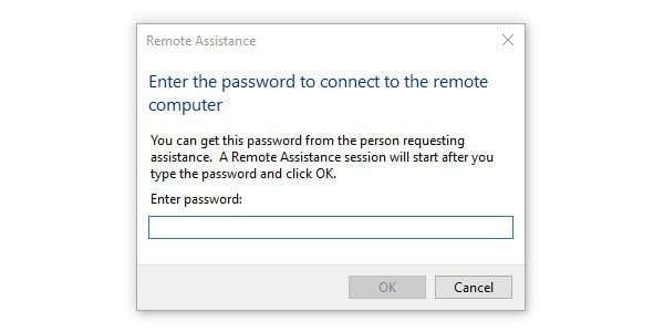 Remote Assistance Enter Password