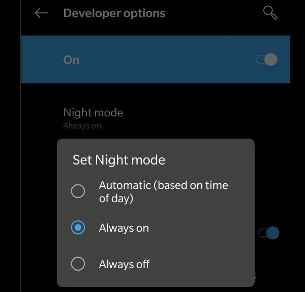 Enable Night Mode - Developer Options