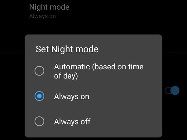Night Mode Developer Options