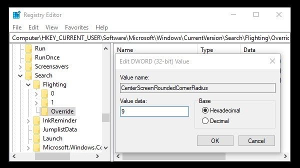 Create CenterScreenRoundedCorner Radius Registry