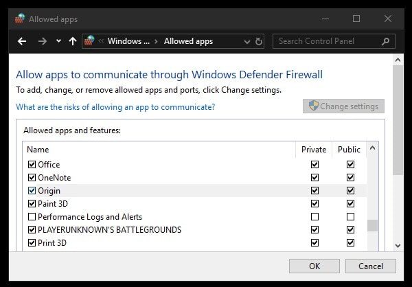 Allow Origin in Windows Defender Firewall - login is currently unavailable