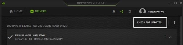 Check For Updates - GeForce Experience