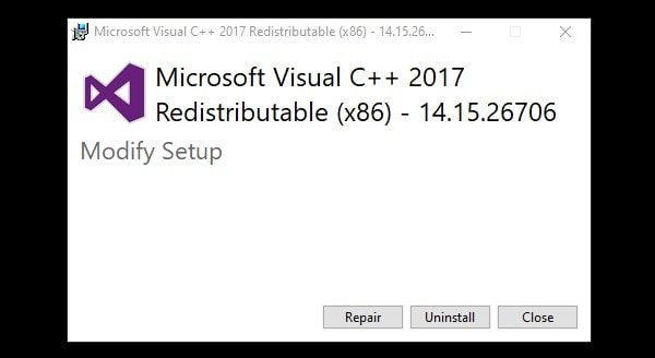 Repair Microsoft Visual C++