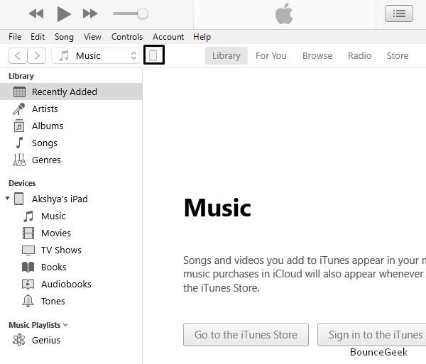 Click on Device Icon - iTunes