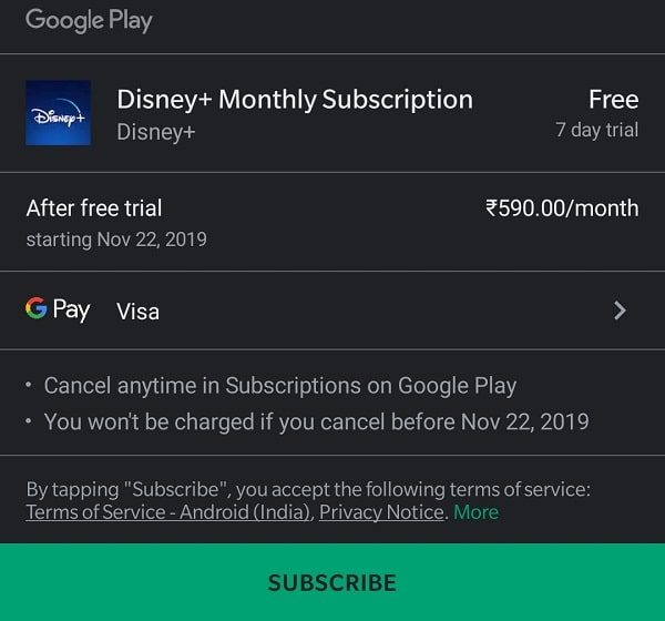 Disney+ Monthly Subscription - Google Play