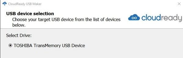 Select Bootable CloudReady Chromium OS USB Drive