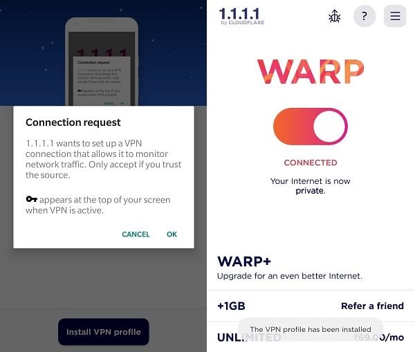 WARP VPN Service Connected