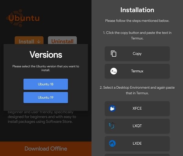 Copy Ubuntu 19 Installation Command