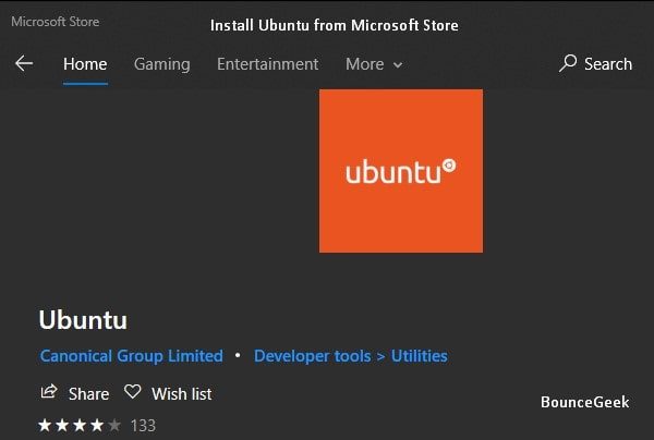 Install Ubuntu App from Microsoft Store