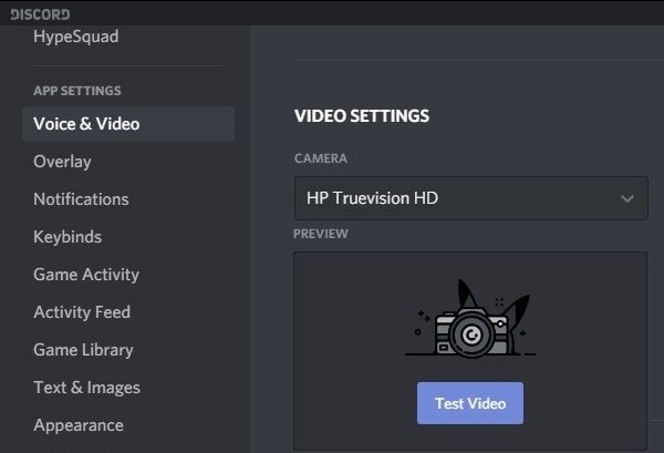 Select Video Camera on Discord - Test Video