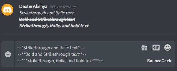 Strikethrough Text with Bold and Italic
