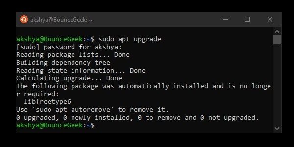 Sudo Apt Upgrade - Linux Bash Shell on Windows 10