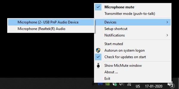Select Microphone in MicMute App