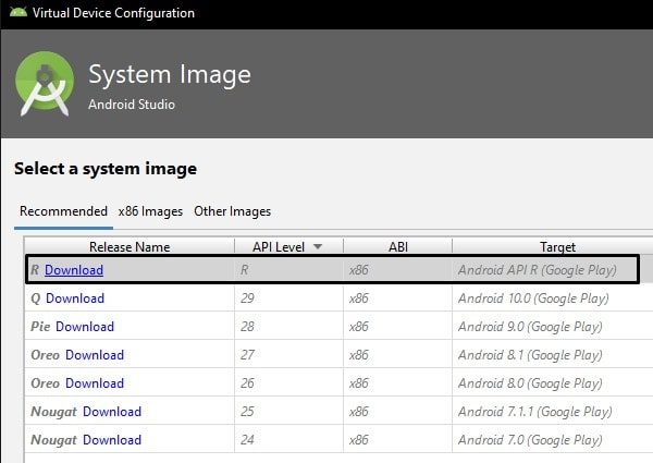 Download Android R System Image