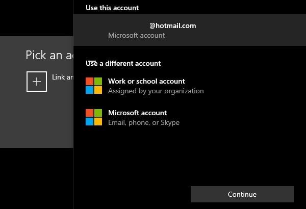 Select Microsoft Account for Windows Insider