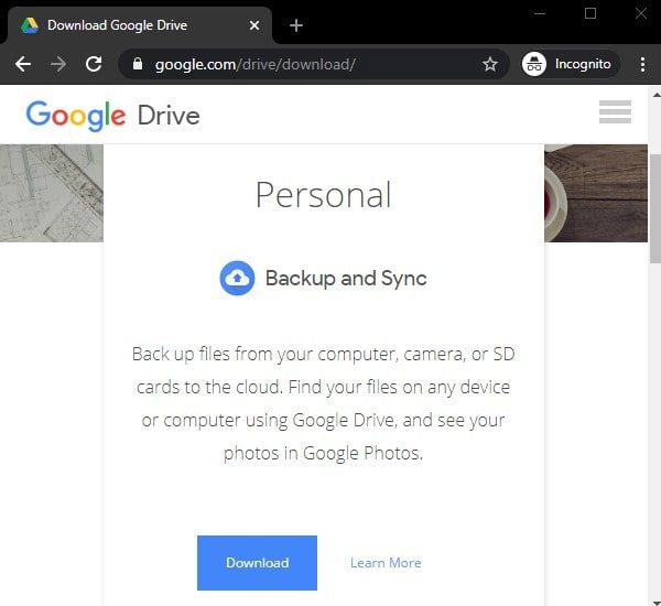Backup and Sync - Download Google Drive