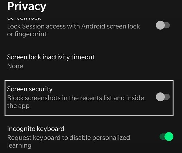Enable Screen Security
