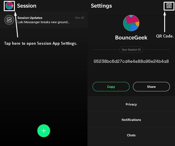 Session App Settings - QR Code