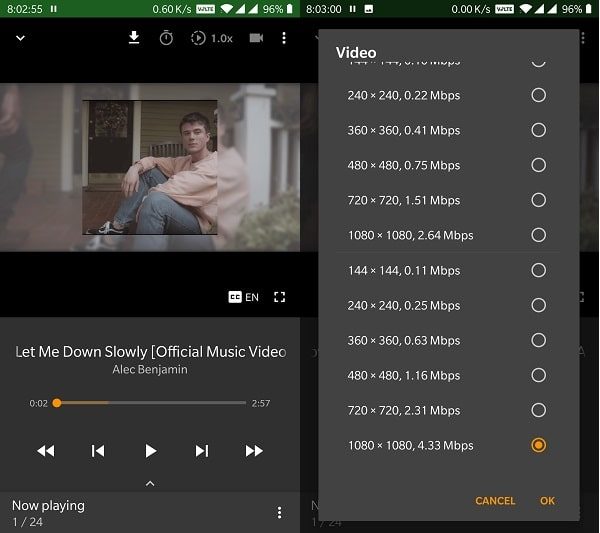 YMusic - 1080p video streaming quality