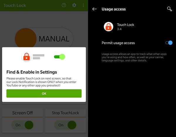 Permit Usage Access - Touch Lock