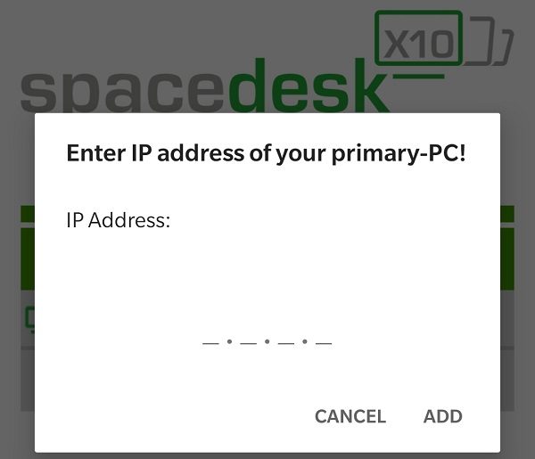 Spacedesk - Connect using IP Address