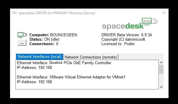 Spacedesk Network Interfaces