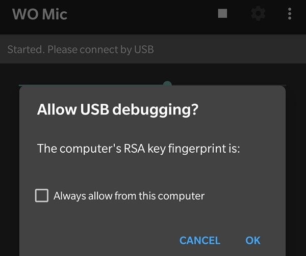 Allow USB Debugging - WO Mic