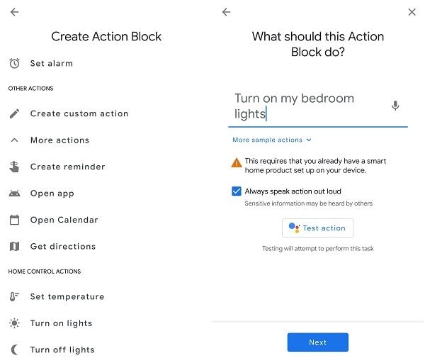 Create Action block for Smart Lights